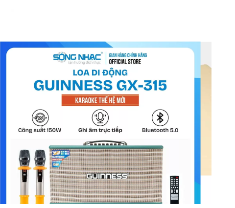 Dàn Âm Thanh Di Động Guinness GX -315( New 2024 bass 16.5 Cm kèm 2 micro võ nhôm UHF).